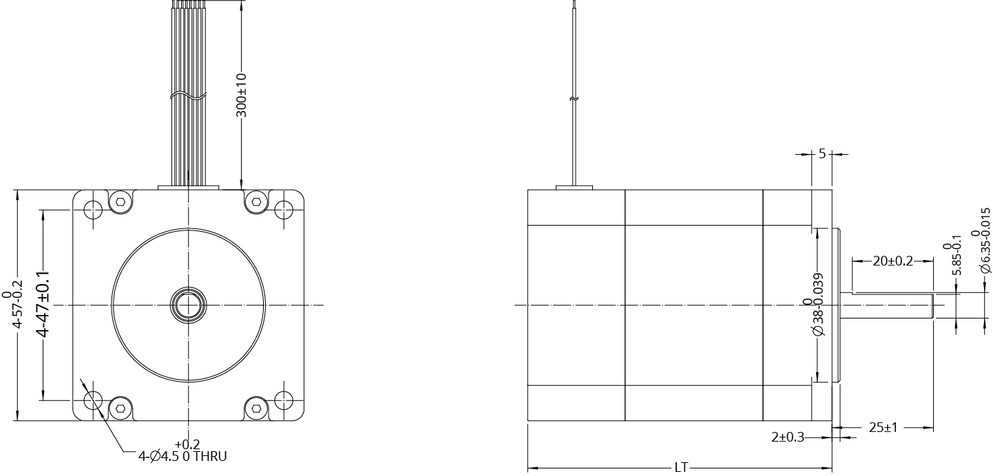 Dessin dimensionnel du moteur DC sans balais de taille 23 (57mm)